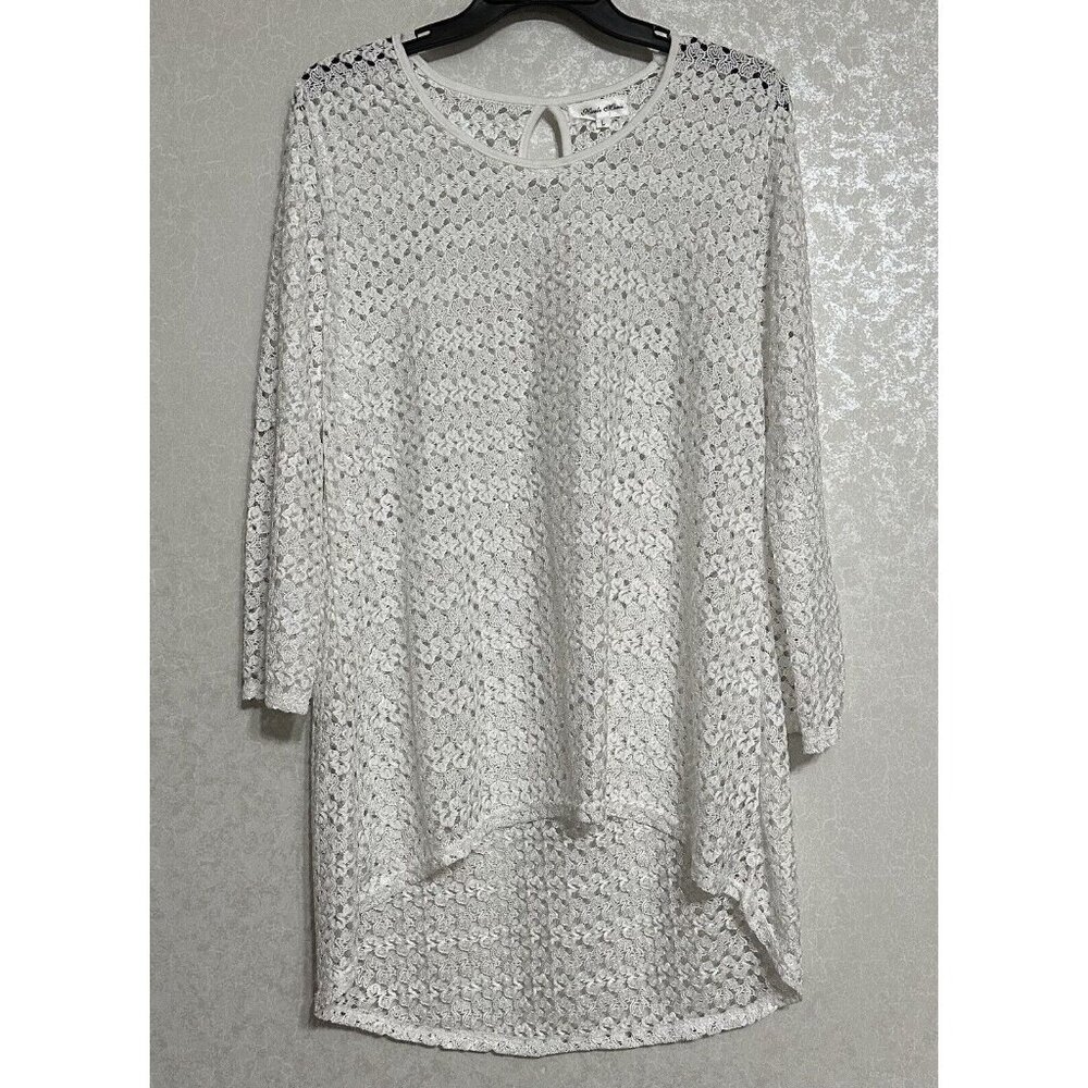 Nicole Marie Ivory Lace High Low Hem Long Sleeve Tunic Swim Cover Mini Dress L‎